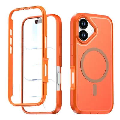 For iPhone 17 Magnetic Case Contrast Color PC + TPU Shockproof Phone Cover - Orange