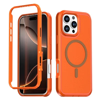 For iPhone 16 Pro Max Magnetic Case Contrast Color PC + TPU Shockproof Phone Cover - Orange