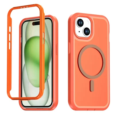 For iPhone 13  /  14 Magnetic Case Contrast Color PC + TPU Shockproof Phone Cover - Orange
