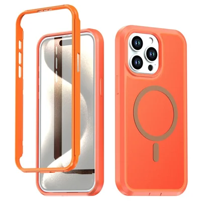 For iPhone 14 Pro Max Magnetic Case Contrast Color PC + TPU Shockproof Phone Cover - Orange