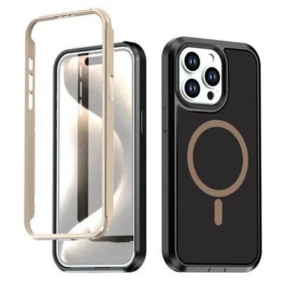 For iPhone 13 Pro Magnetic Case Contrast Color PC + TPU Shockproof Phone Cover - Black  /  Gold