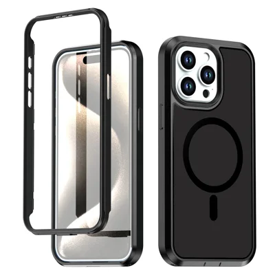 For iPhone 13 Pro Max Magnetic Case Contrast Color PC + TPU Shockproof Phone Cover - Black