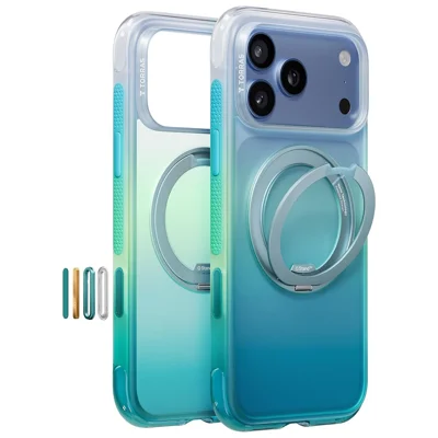 TORRAS O3 Air Gradient Series for iPhone 18 Pro Max / 17 Pro Max Case Magnetic Rotatable Kickstand Air Cushion Protection Phone Cover - Blue+Green