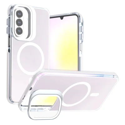 For Samsung Galaxy A27 5G Magnetic Case Camera Frame Kickstand TPU Acrylic Shockproof Phone Cover - White