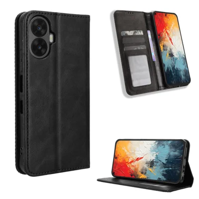  For TCL K70 Nxtpaper 5G Leather Case Wallet Stand Retro Texture Phone Cover - Black