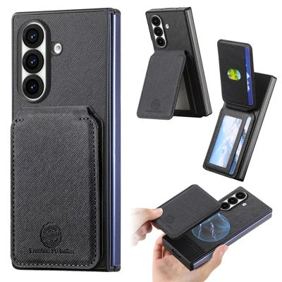 For Samsung Galaxy Z Fold8 Ultra Case Magnetic Detachable Card Holder Leather Phone Back Cover - Black