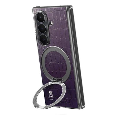 For Samsung Galaxy Z Fold8 Ultra Case Rotating Kickstand Magnetic Center Axis Shockproof Crocodile Pattern Leather Back Cover - Purple