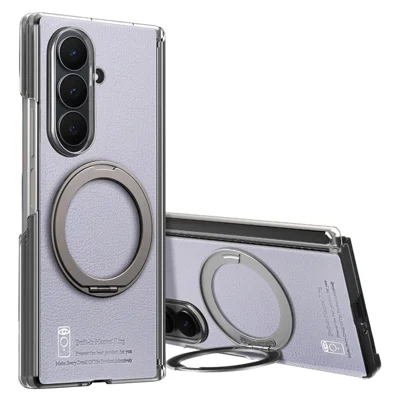 For Samsung Galaxy Z Fold8 Ultra Magnetic Case with 360° Ring Stand Hinge Protection PU PC TPU Phone Cover - Light Purple