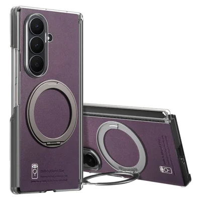 For Samsung Galaxy Z Fold8 Ultra Magnetic Phone Case with 360 Degree Rotating Ring Holder Dual-Axis Shockproof Protection - Purple