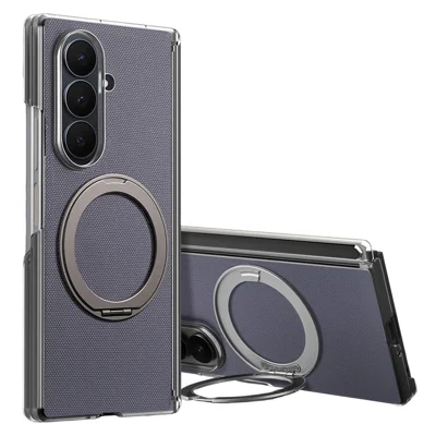 For Samsung Galaxy Z Fold8 Ultra Magnetic Phone Case Fine Grid Texture Leather Cover with 360 Rotating Ring Holder - Purple