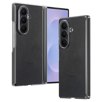 For Samsung Galaxy Z Fold8 Ultra Magnetic Phone Case Grid Texture PU Leather Cover with Dual Mid Axis Protection - Black