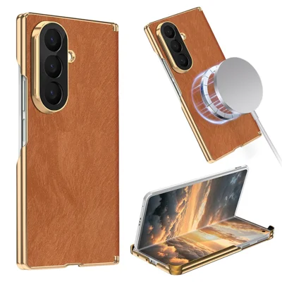 For Samsung Galaxy Z Fold8 Ultra Magnetic Case Dual-Axis Hinge Protection Velvet Texture Leather + PC Anti-Drop Phone Cover - Brown