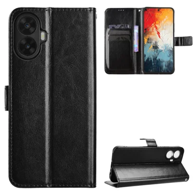 For TCL K70 Nxtpaper 5G PU Leather Case with Strap Crazy Horse Texture Phone Wallet Cover - Black