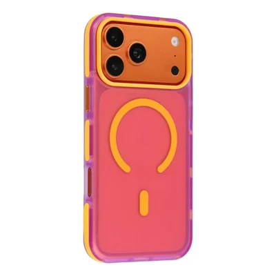 Für iPhone 17 Pro Max Magnetische Hülle PC + TPU Zweischichtige Stoßfeste Anti-Rutsch-Handyhülle mit Metall-Tasten - Lila