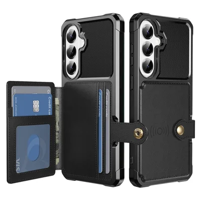 For Samsung Galaxy A27 5G Case with Card Holder PU Leather + TPU Phone Back Cover - Black