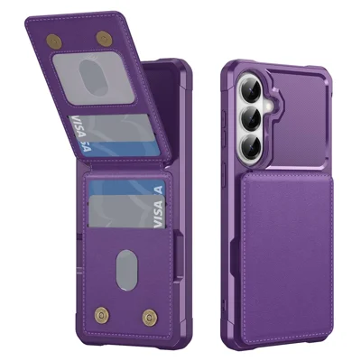 For Samsung Galaxy A27 5G Case with Card Slot Kickstand PU Leather + TPU Phone Cover - Purple