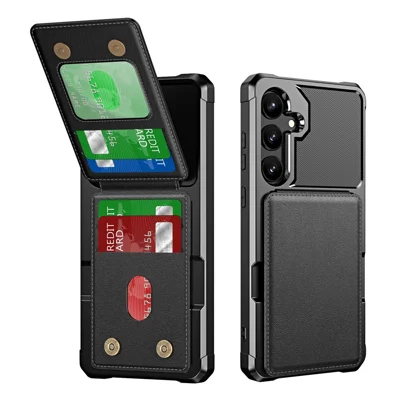 For Samsung Galaxy S26 FE Case with Card Slot Kickstand PU Leather + TPU Phone Cover - Black