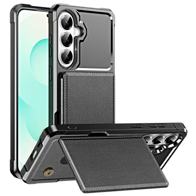 For Samsung Galaxy A27 5G Case Card Slot Kickstand Leather + TPU Reinforced Corner Phone Cover - Black