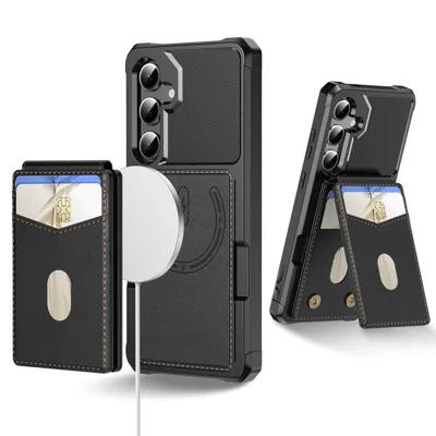 For Samsung Galaxy A27 5G Magnetic Case Detachable Card Slot Kickstand Leather + TPU Phone Cover - Black
