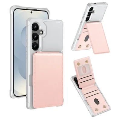For Samsung Galaxy S26 FE Case Vertical Flip Card Slot Kickstand Leather + TPU Phone Cover - Light Pink