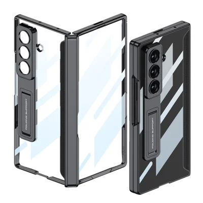 For Samsung Galaxy Z Fold8 Ultra Case Electroplating Kickstand PC Phone Cover with Screen Protector - Black