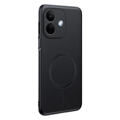 For Xiaomi Redmi Note 17 Pro 5G Magnetic Case Leather Coated TPU + PC Phone Cover - Black