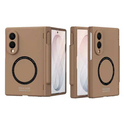 For Samsung Galaxy Z Fold8 Magnetic Case All-inclusive Shockproof Protective Cover with Tempered Glass Film / Stylus - Caramel