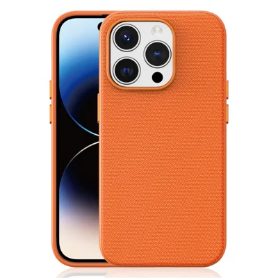For iPhone 14 Pro Magnetic Case Tech Fabric Coated TPU + PC Anti-Drop Phone Cover - Orange