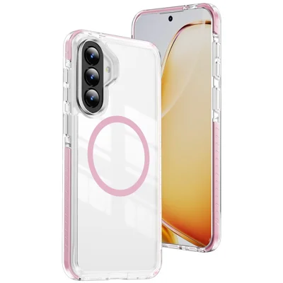 For Samsung Galaxy A57 5G Magnetic Case TPU + Acrylic Airbag Shockproof Anti-Slip Color Strip Phone Cover - Pink
