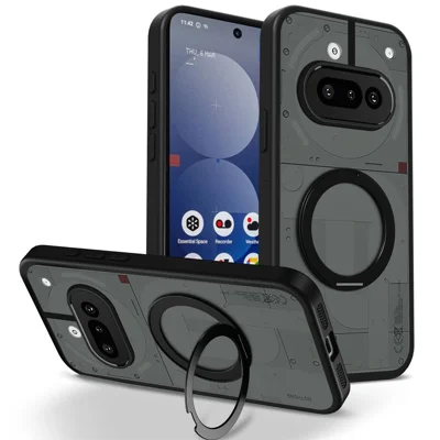 For Nothing Phone (3a) Case Rotating Magnetic Kickstand Frosted Matte PC + TPU Shockproof Phone Cover - Black