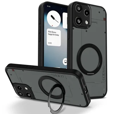 For Nothing Phone (3a) Lite 5G Case Rotating Magnetic Kickstand Frosted Matte PC + TPU Shockproof Phone Cover - Black