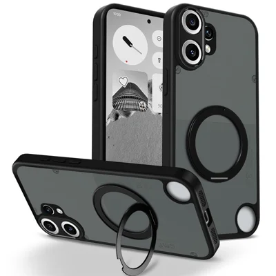 For Nothing CMF Phone 2 Pro Case Rotating Magnetic Kickstand Frosted Matte PC + TPU Shockproof Phone Cover - Black