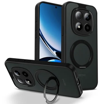 Für Xiaomi Redmi Note 15 Pro 4G (Global) Hülle Drehbarer Magnetischer Ständer Mattes Frostet PC + TPU Stoßfestes Handycover - Schwarz