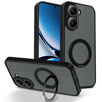 Voor Xiaomi Redmi Turbo 4 5G / Poco X7 Pro 5G Hoesje Draaibare Magnetische Standaard Matte Frosted PC + TPU Stootvaste Telefoonhoes - Zwart