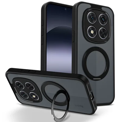 Phone Case For Xiaomi Redmi Note 15 4G (Global) / Note 15 5G (Global) / Poco M8 5G Rotating Magnetic Kickstand Frosted Matte PC + TPU Shockproof Cover - Black