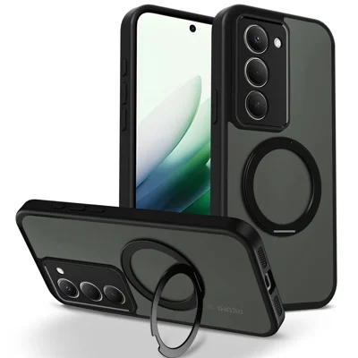 Capa para Xiaomi Redmi 15 5G (Global) (169 mm) com Suporte Magnético Rotativo, Capa à Prova de Choques em PC Mate + TPU com Acabamento Fosco - Preto