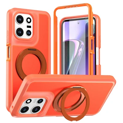 For Motorola Moto G (2026) 5G  /  Moto G (2025) 5G  /  Moto G Play (2026) 5G Magnetic Case Rotating Kickstand PC + TPU Anti-Drop Phone Cover - Orange