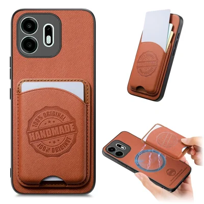 Voor OnePlus N6 4G hoesje met twillstructuur Lederen PC TPU telefoonhoes met afneembare magnetische kaarthouder - Bruin