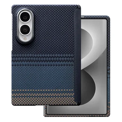 For Samsung Galaxy Z Fold8 Magnetic Case Hinge Protection Gradient Aramid Fiber Phone Cover with Metal Lens Frame / Front Frame - Blue Floating Weave