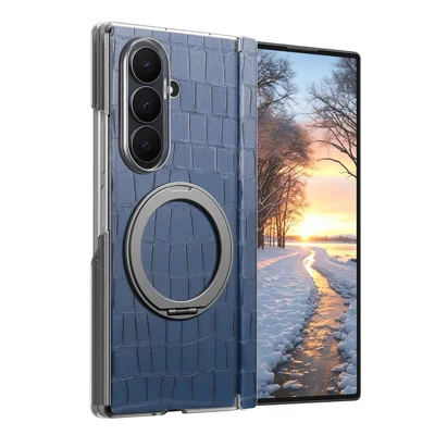 For Samsung Galaxy Z Fold8 Ultra Case Magnetic Kickstand Krokodilestrøg Læder + PC Anti-slip Telefonbeskytning - Blå