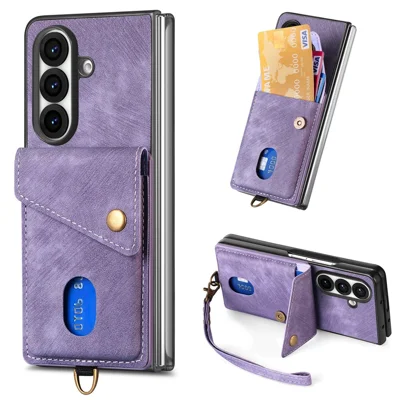 For Samsung Galaxy Z Fold8 Ultra Case Card Holder Kickstand Leather + PC Phone Cover - Purple