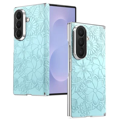 For Samsung Galaxy Z Fold8 Ultra Magnetic Case Embossed Floral Electroplated Dual-Axis Anti-Drop Phone Cover - Blue