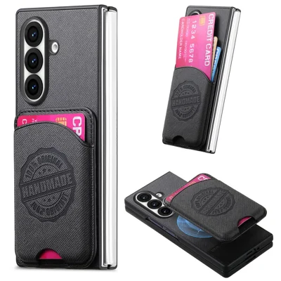 For Samsung Galaxy Z Fold8 Ultra Case with Magnetic Detachable Card Holder Denim Texture Leather Anti-Scratch Back Cover - Black