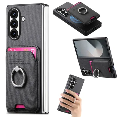 For Samsung Galaxy Z Fold8 Ultra Magnetic Case Twill Texture Leather Card Slot Anti-Scratch Foldable Phone Cover - Black