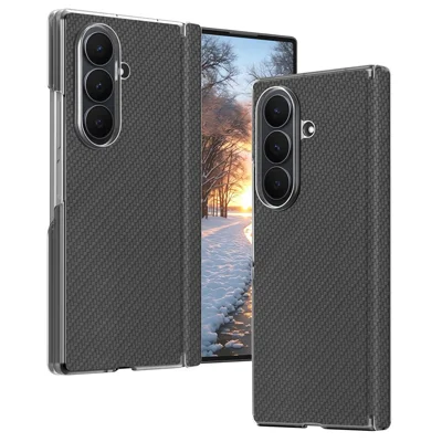 Étui pour Samsung Galaxy Z Fold8 Ultra, étui magnétique avec charnière en fibre de carbone, cuir PU + coque en PC - Noir