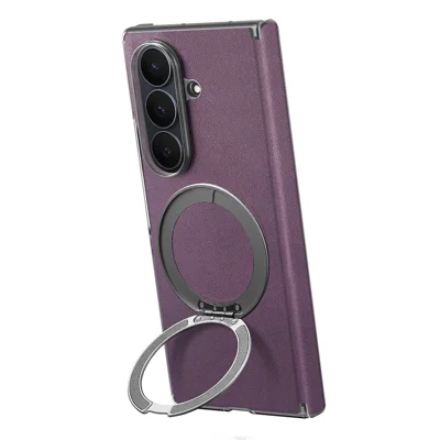 For Samsung Galaxy Z Fold8 Ultra Magnetic Ring Kickstand Hinge Protection Leather + PC Phone Cover - Purple