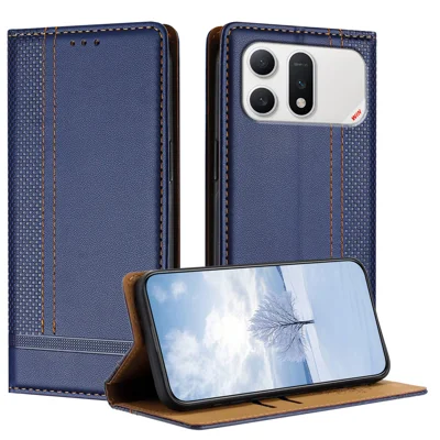  For Honor Win Turbo 5G Case L-Shaped Grid Pattern Leather Stand Phone Cover with Card Slots - Blue