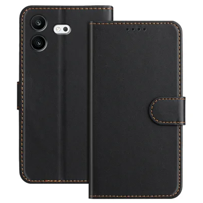  For Nothing Phone (4b) Leather Case Wallet Stand Solid Color Anti Drop Phone Cover - Black