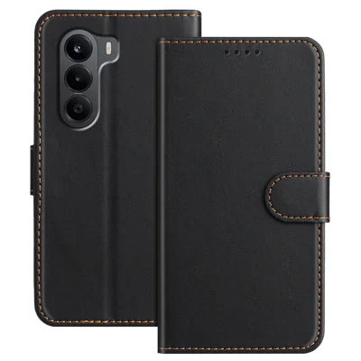  For OnePlus Turbo 6X 5G Leather Case Wallet Stand Solid Color Anti Drop Phone Cover - Black