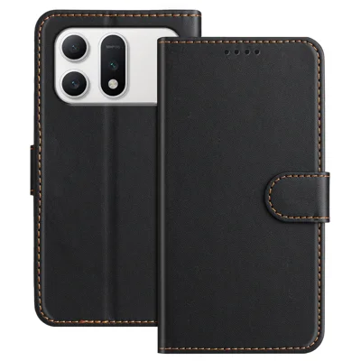  For Honor Win Turbo 5G Leather Case Wallet Stand Solid Color Anti Drop Phone Cover - Black